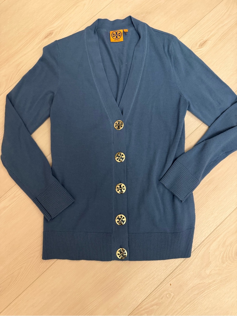Tory Burch Slate Blue Button-Front V-Neck Cardigan